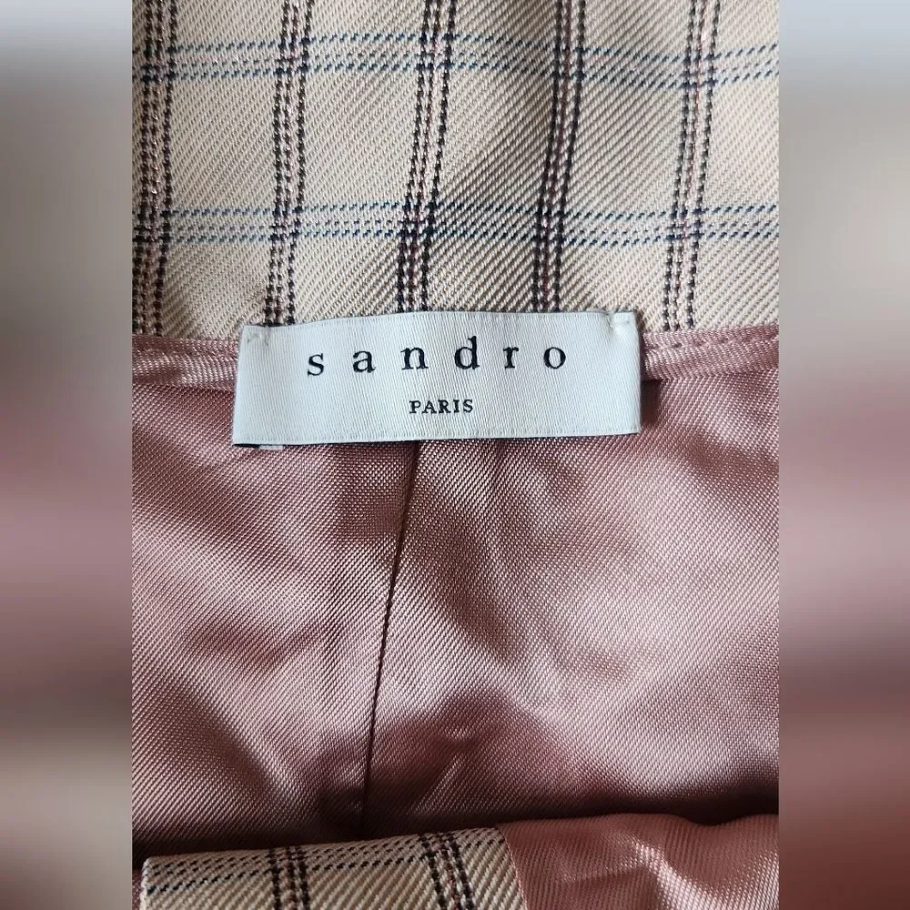 Sandro Paris Womens Nude Meredith Checkered Twill Mini Wrap Skirt Size 2
